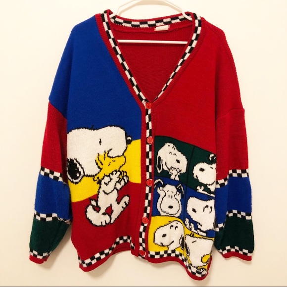 Peanuts Sweaters - Vintage 90s Color Block Snoopy Peanuts Sweater